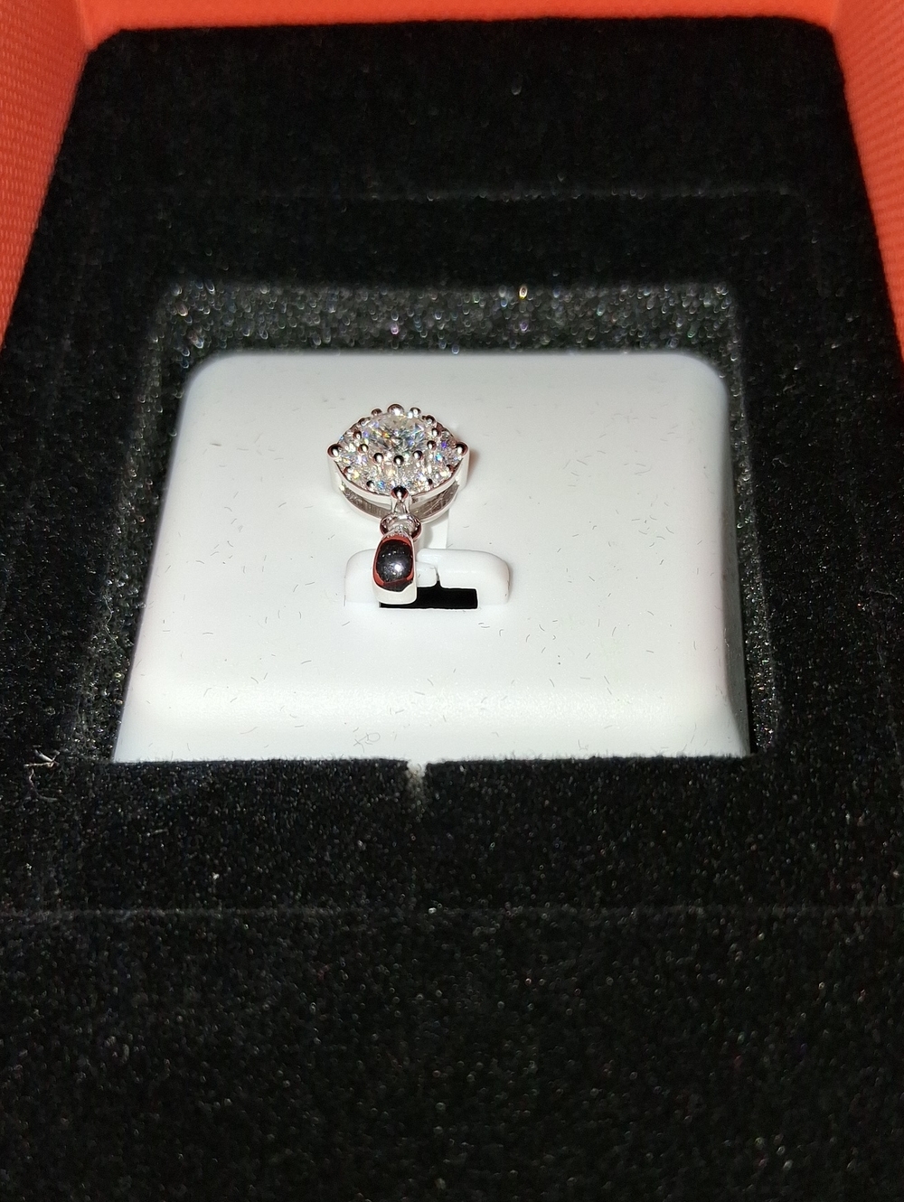 Women's Sterling Silver And Moissanite Halo Engagement Ring And Free Charm - Picture 5 of 7
